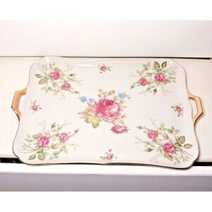 Cico Bavaria German Porcelain Serving Tray with Pink Roses circa 1940s